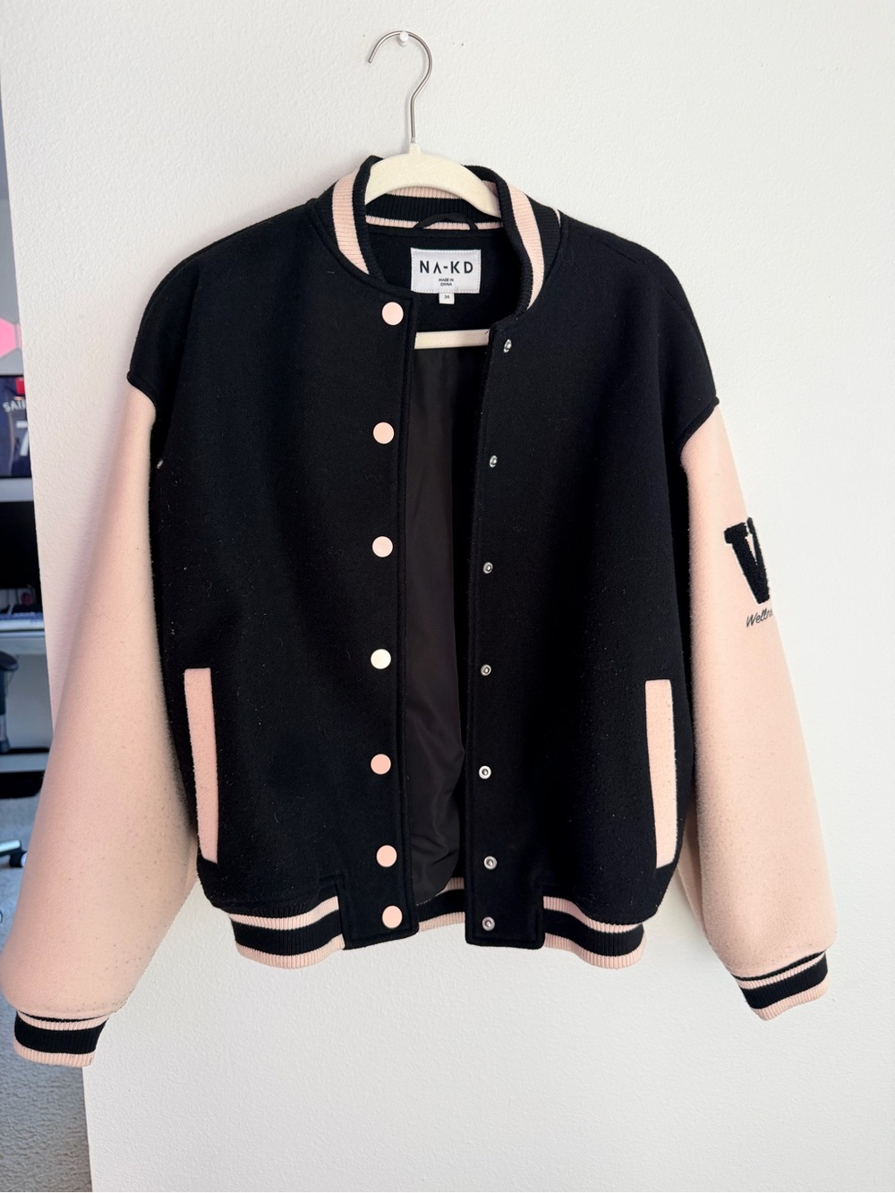 Black and Pale Pink Varsity Jacket